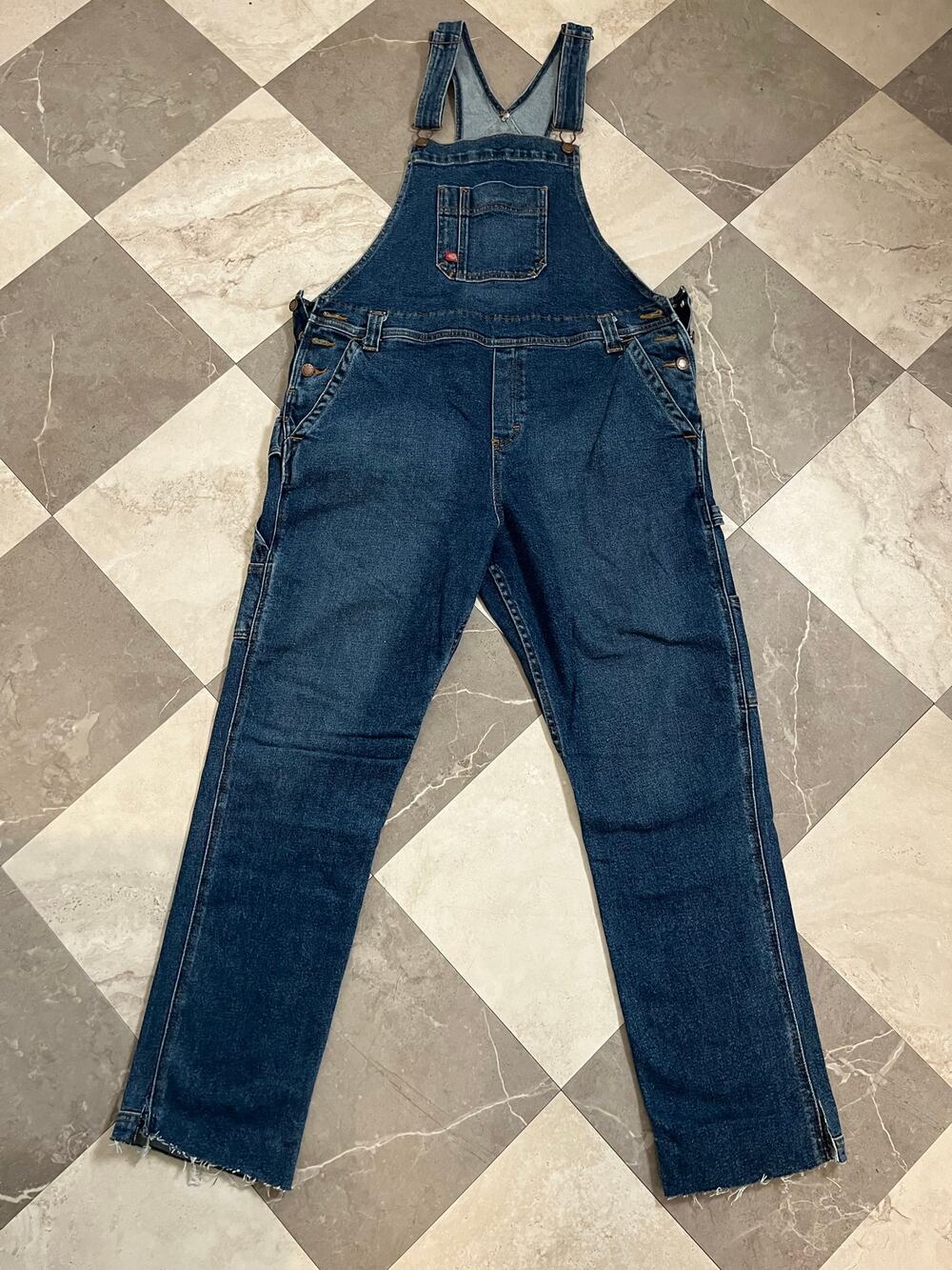 Dickies Women's Denim Overalls Medium Carpenter Bib Raw Hem Utility Grunge
